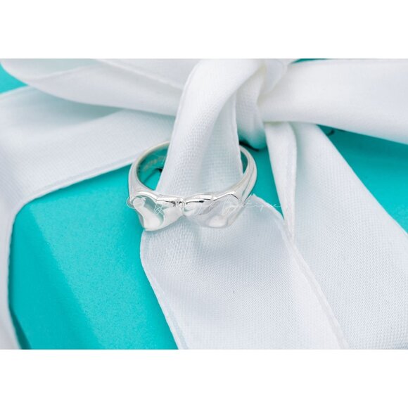 Tiffany & Co. Vintage Ring Elsa Peretti Promise Double Heart Band Silver Size 5 - Picture 1 of 8